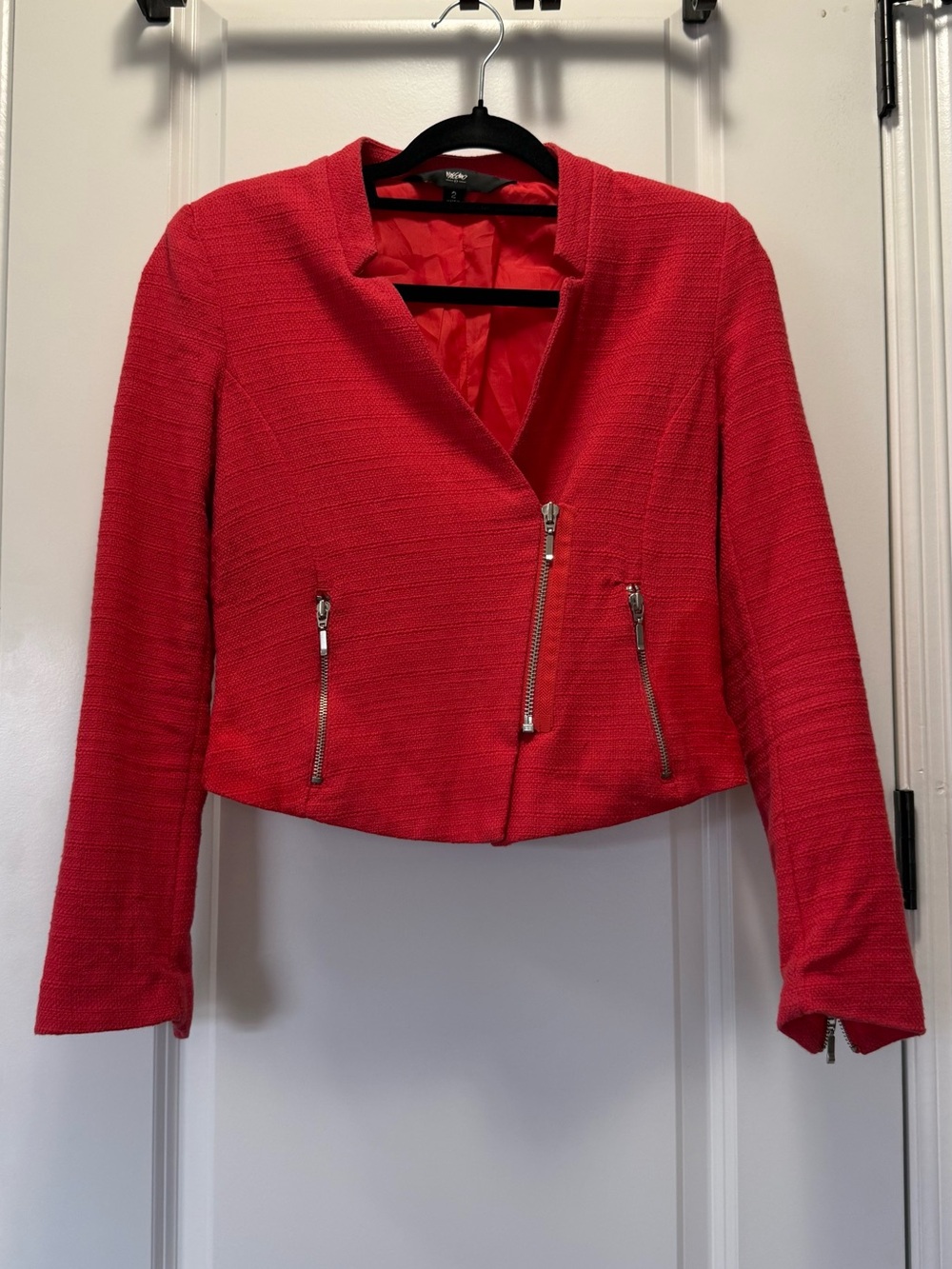 Mossimo Coral Red Textured Moto Blazer Jacket Cropped - Size 2
